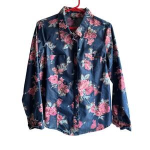 Guess Floral Snap Denim Shirt Womens Long Sleeve Western Style Size Large